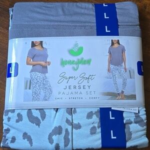 Honeydew Intimates Soft Jersey Pajama Set in Light Blue and Gray